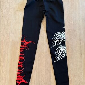 Black Leggings with Red and White Graphic Design Civil Regime